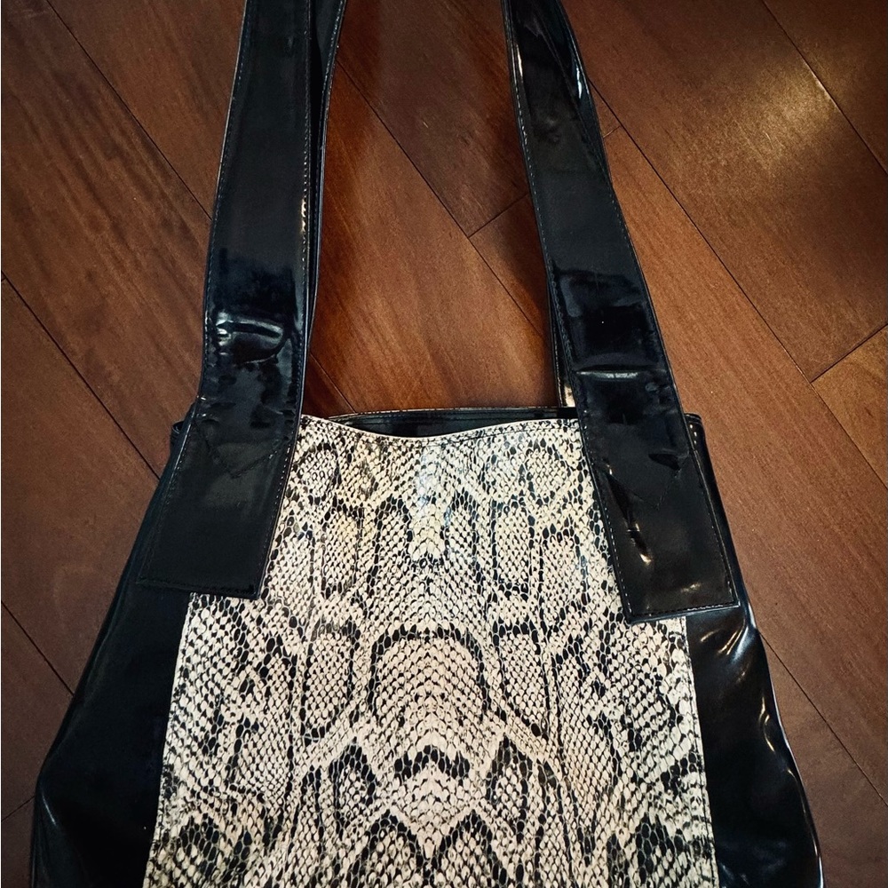 Vintage Carlos Falchi snakeskin and patent leather tote bag